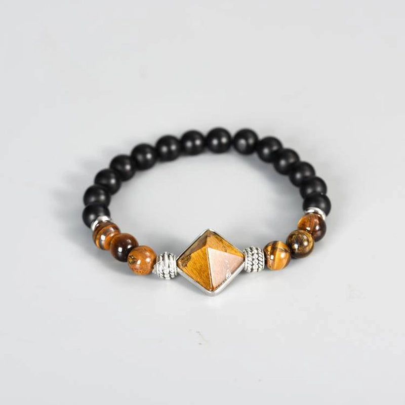Pyramid Crystal Bracelet - 8mm Energy Jewelry with Clear Quartz & Tiger Eye | Roline Crystal