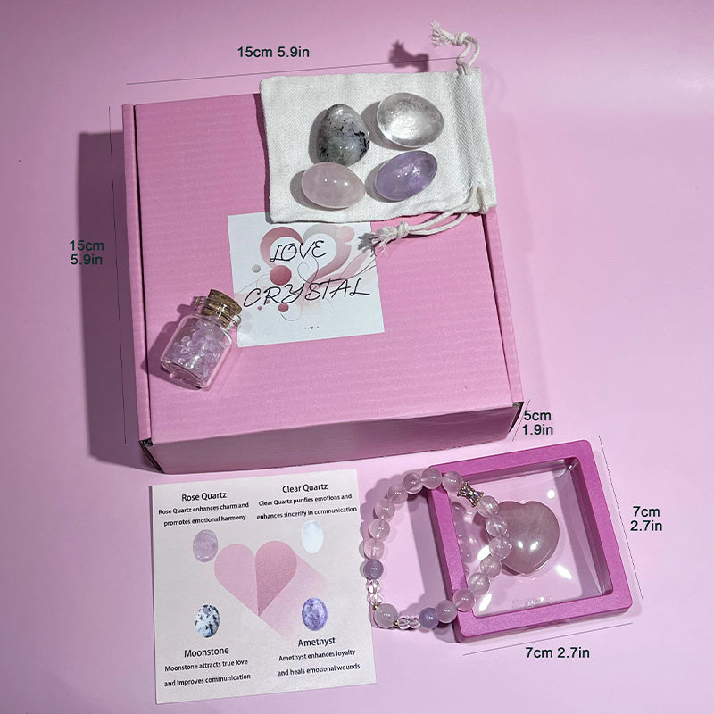 Natural crystal set: the love protection of witch magic, let love and care accompany you,pink quartz, white quartz, moonstone and amethyst