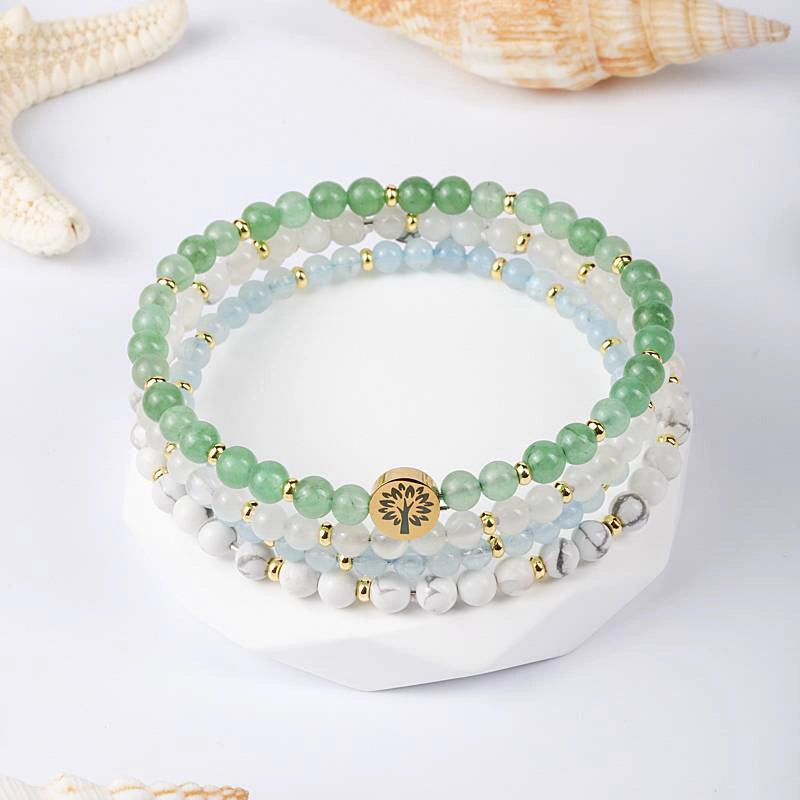 4-in-1 Balance & Harmony Energy Bracelet with Green Aventurine, Moonstone, and Tree of Life charm by Roline Crystal