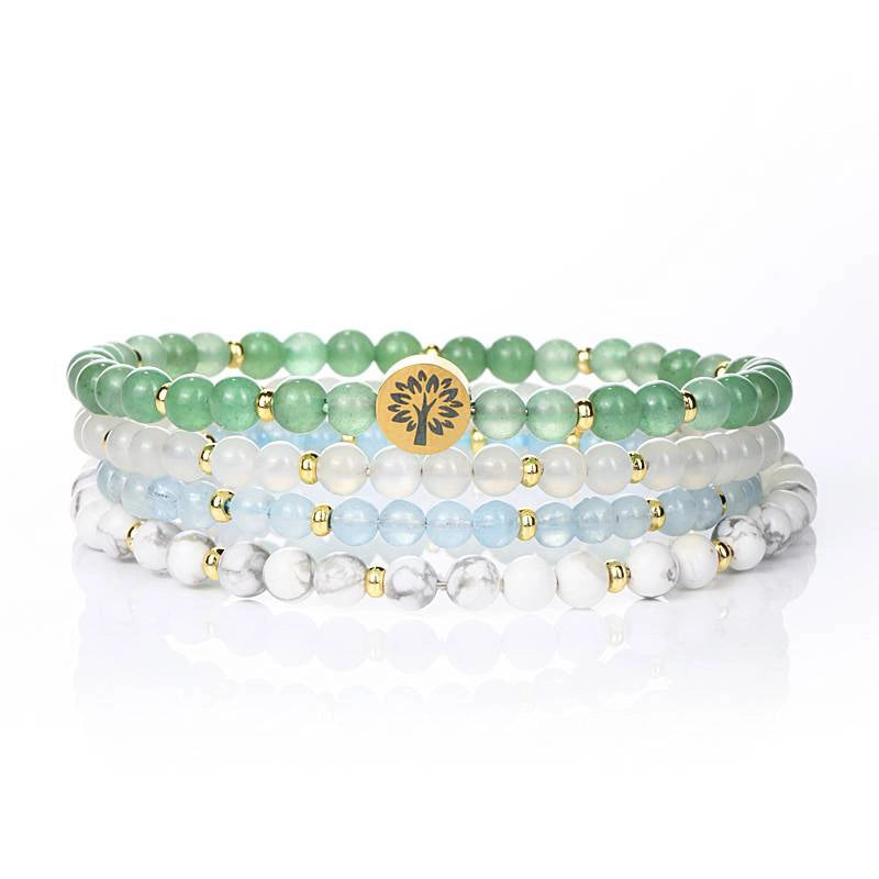 4-in-1 Balance & Harmony Energy Bracelet with Green Aventurine, Moonstone, and Tree of Life charm by Roline Crystal