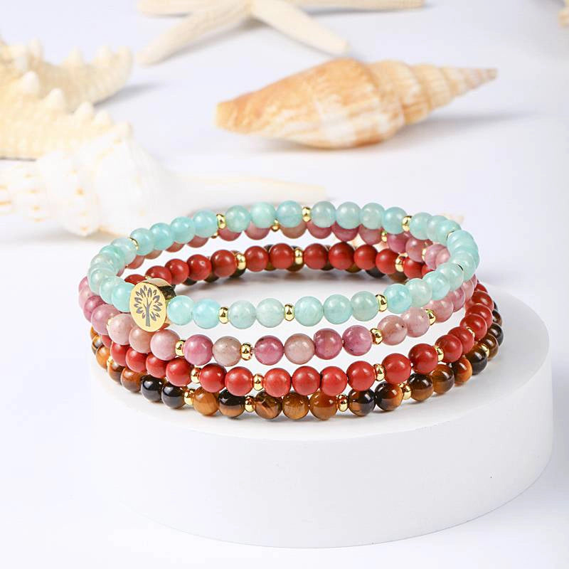 4-in-1 Energy Bracelet with Amazonite, Red Jasper, Tiger Eye, and Tree of Life charm by Roline Crystal