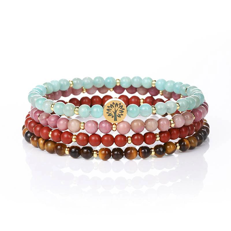 4-in-1 Energy Bracelet with Amazonite, Red Jasper, Tiger Eye, and Tree of Life charm by Roline Crystal