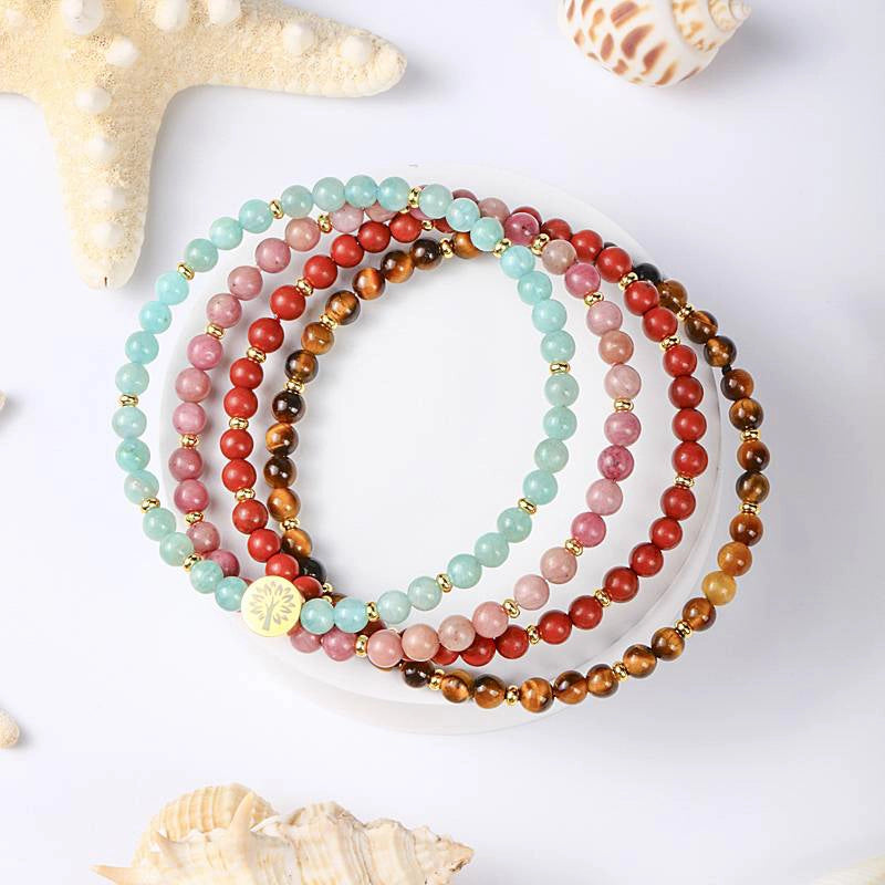 4-in-1 Energy Bracelet with Amazonite, Red Jasper, Tiger Eye, and Tree of Life charm by Roline Crystal