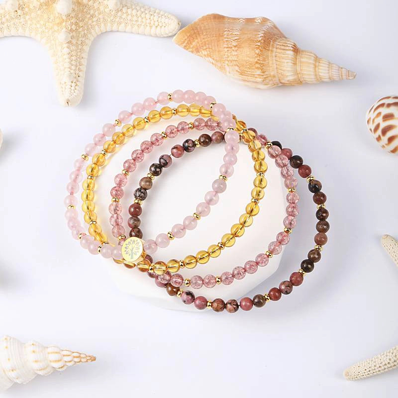 4-in-1 Energy Bracelet with Rose Quartz, Citrine, Strawberry Crystal, and Tree of Life charm by Roline Crystal