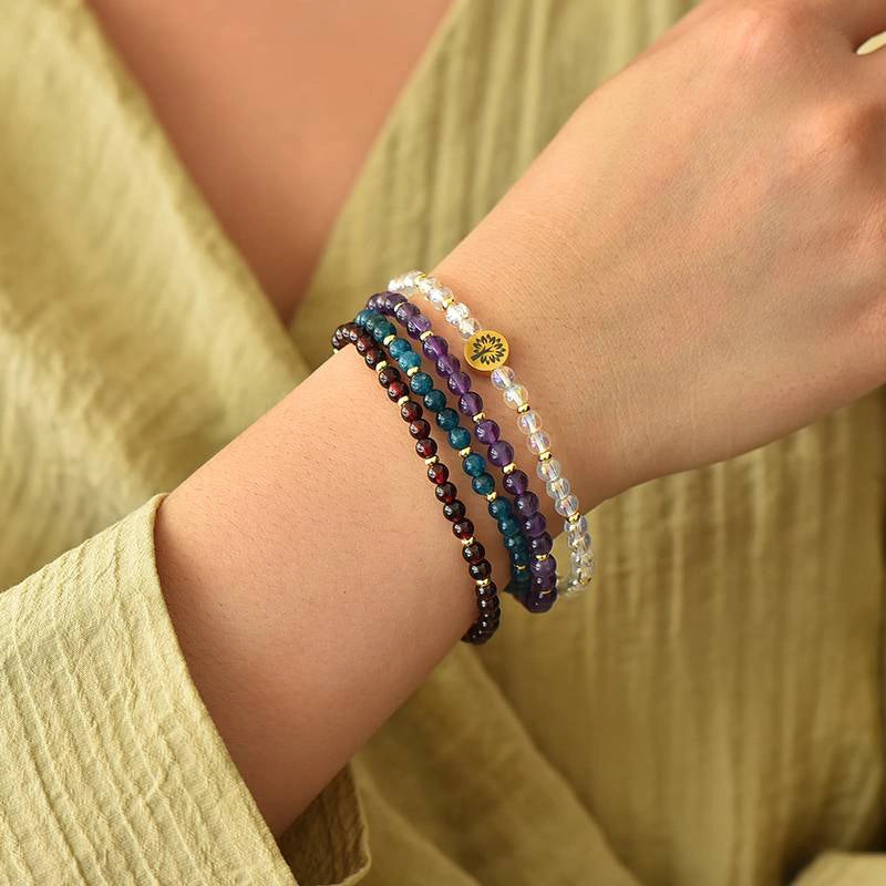 4-in-1 Health & Wellness Energy Bracelet with Clear Quartz, Amethyst, and Tree of Life charm by Roline Crystal