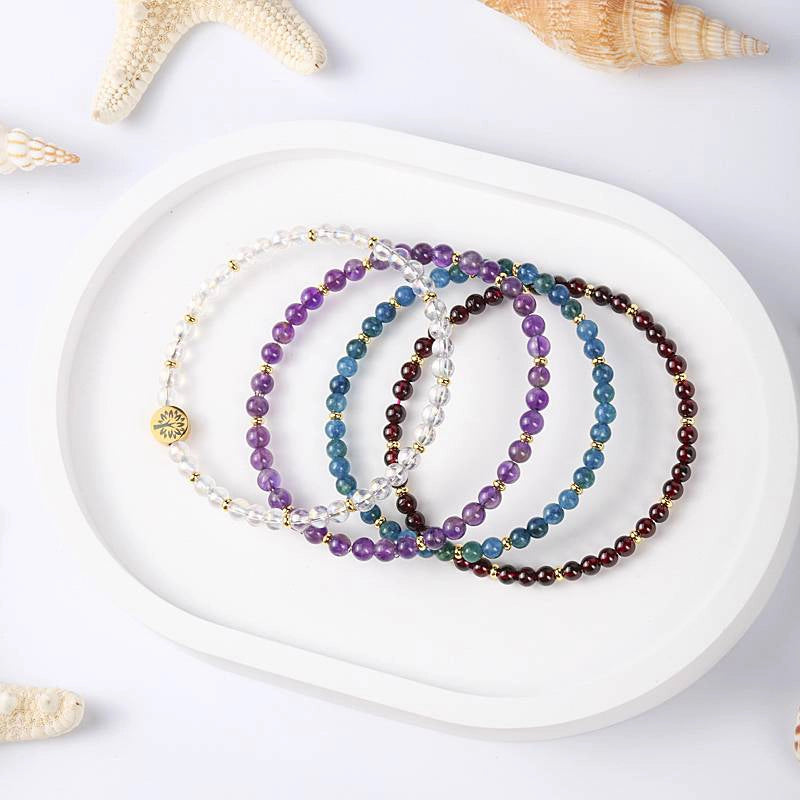 4-in-1 Health & Wellness Energy Bracelet with Clear Quartz, Amethyst, and Tree of Life charm by Roline Crystal