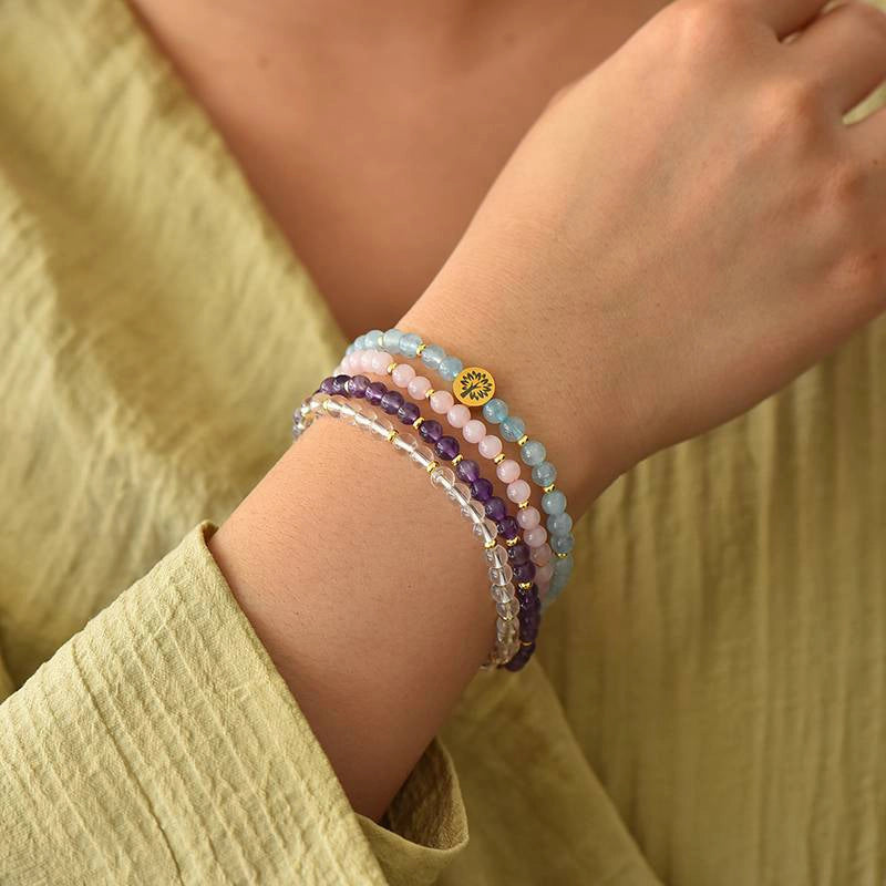 4-in-1 Inner Peace Energy Bracelet with Rose Quartz, Clear Quartz, Amethyst, and Tree of Life charm by Roline Crystal
