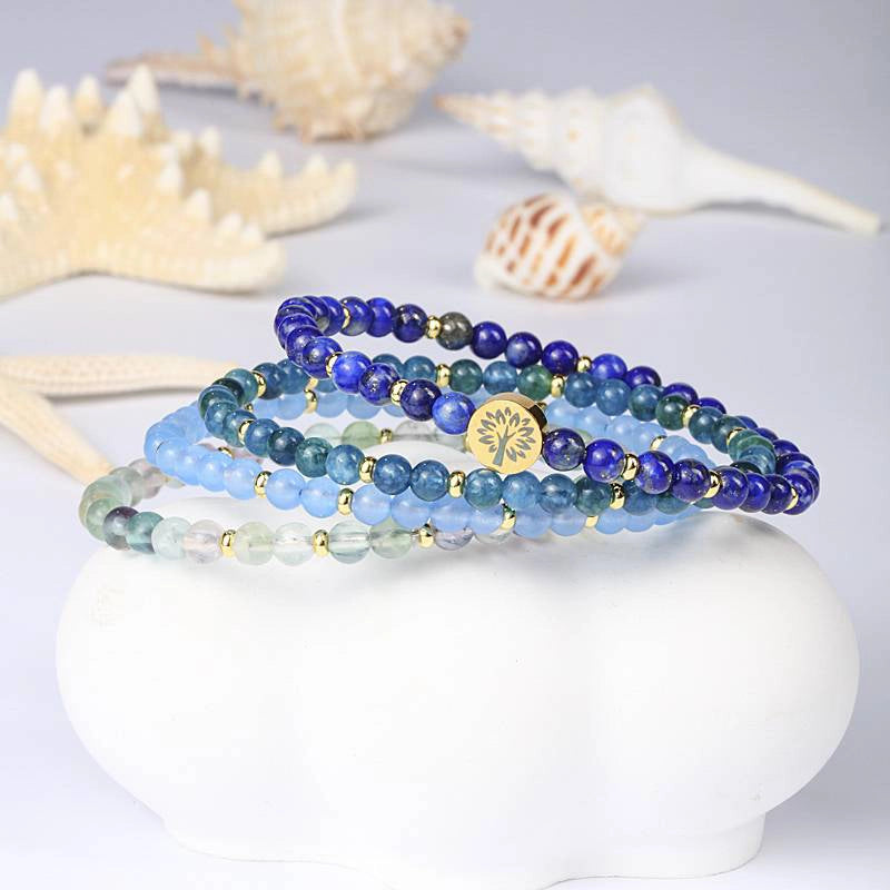 4-in-1 Intuition & Wisdom Energy Bracelet with Lapis Lazuli, Blue Chalcedony, and Tree of Life charm by Roline Crystal