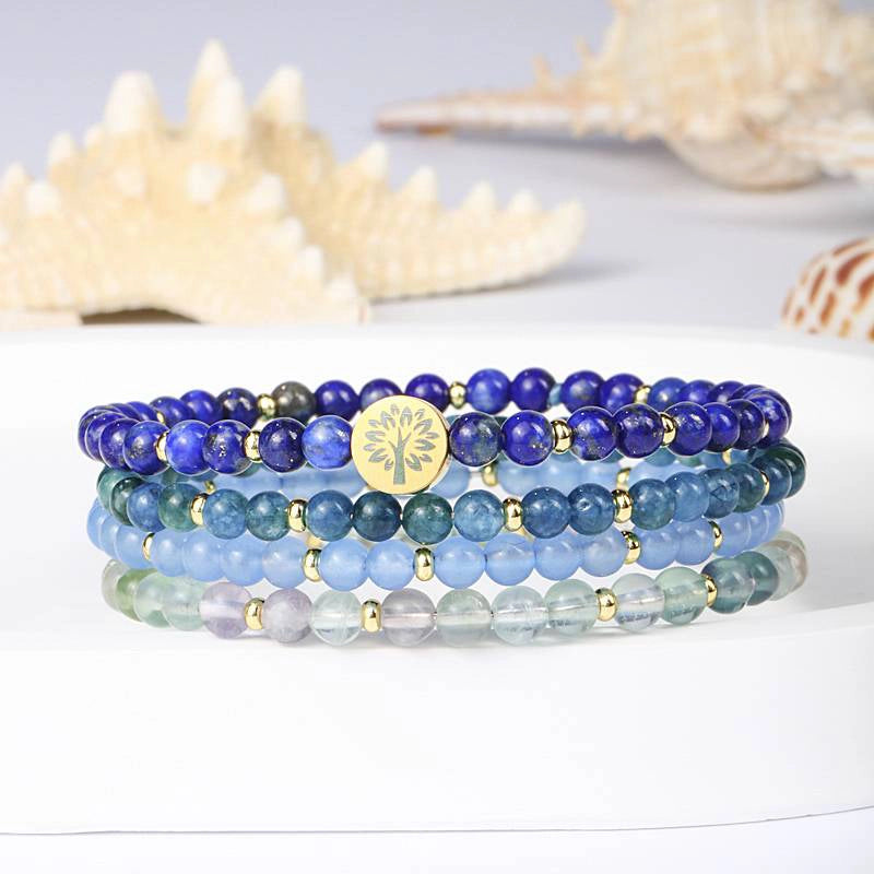 4-in-1 Intuition & Wisdom Energy Bracelet with Lapis Lazuli, Blue Chalcedony, and Tree of Life charm by Roline Crystal