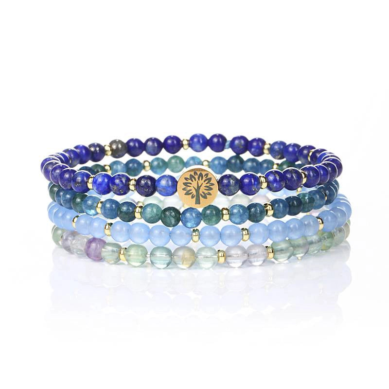 4-in-1 Intuition & Wisdom Energy Bracelet with Lapis Lazuli, Blue Chalcedony, and Tree of Life charm by Roline Crystal