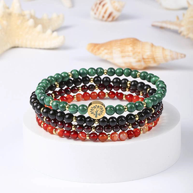 4-in-1 Stability & Protection Energy Bracelet with Malachite, Obsidian, and Tree of Life charm by Roline Crystal