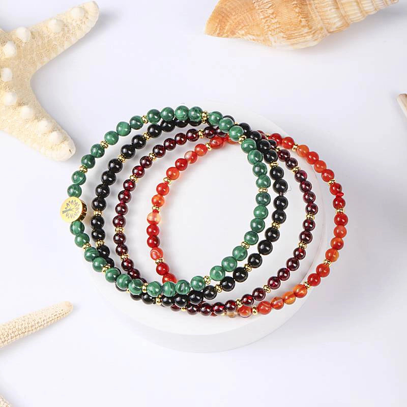 4-in-1 Stability & Protection Energy Bracelet with Malachite, Obsidian, and Tree of Life charm by Roline Crystal
