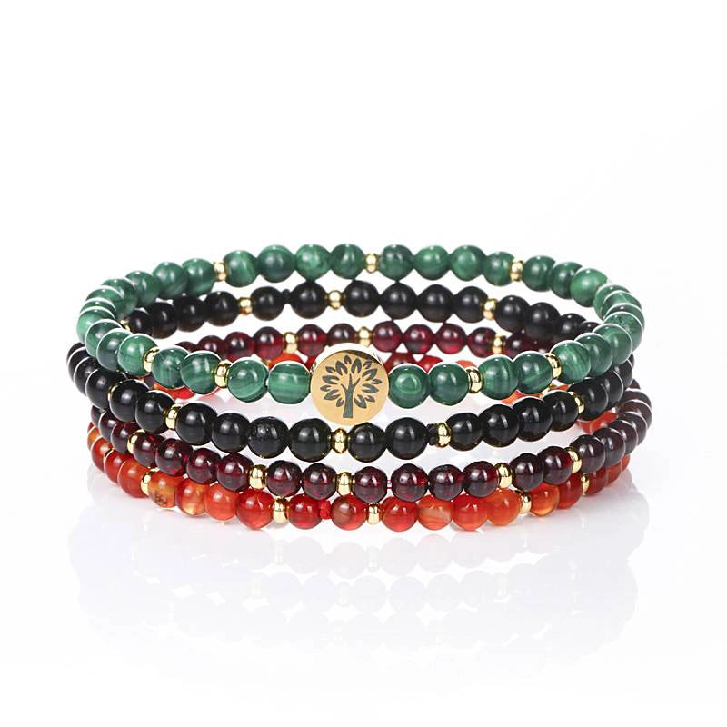 4-in-1 Stability & Protection Energy Bracelet with Malachite, Obsidian, and Tree of Life charm by Roline Crystal