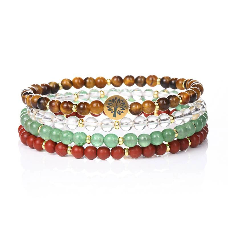 4-in-1 Success & Fulfillment Energy Bracelet with Tiger Eye, Green Aventurine, and Tree of Life charm by Roline Crystal