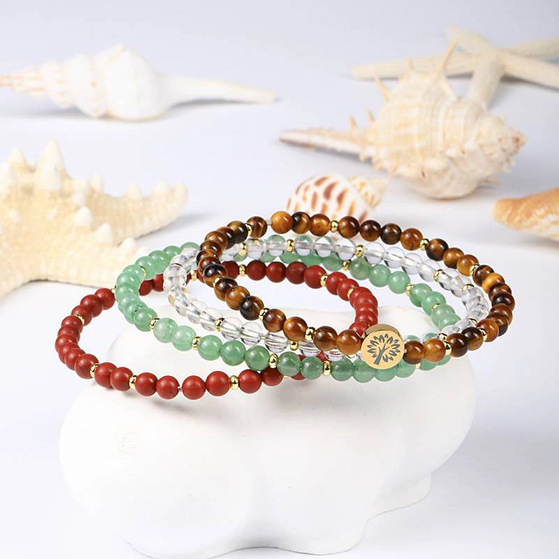 4-in-1 Success & Fulfillment Energy Bracelet with Tiger Eye, Green Aventurine, and Tree of Life charm by Roline Crystal