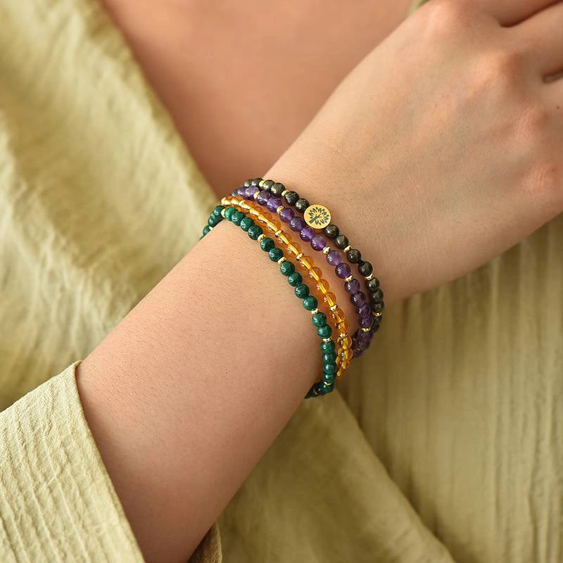 4-in-1 Wealth & Abundance Energy Bracelet with Citrine, Malachite, and Tree of Life charm by Roline Crystal
