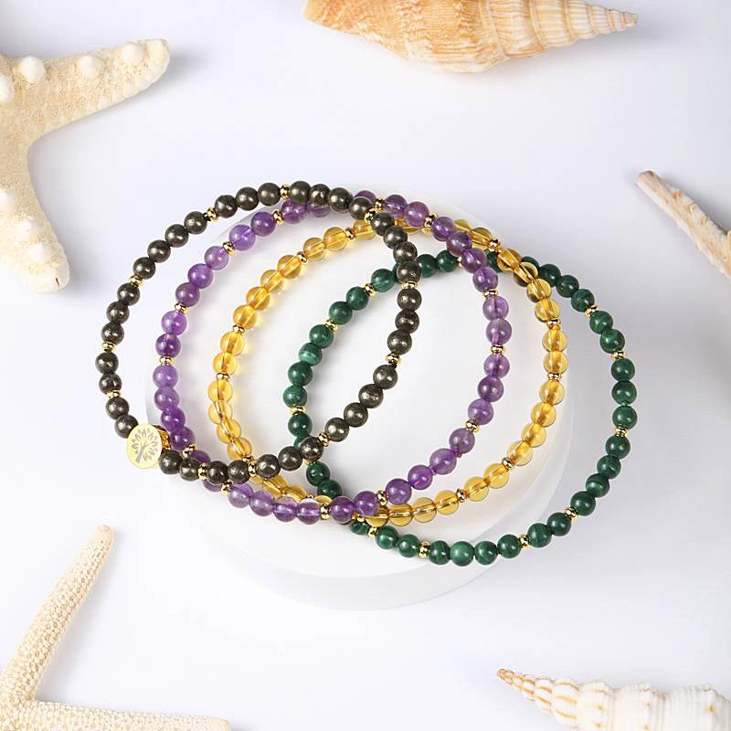 4-in-1 Wealth & Abundance Energy Bracelet with Citrine, Malachite, and Tree of Life charm by Roline Crystal