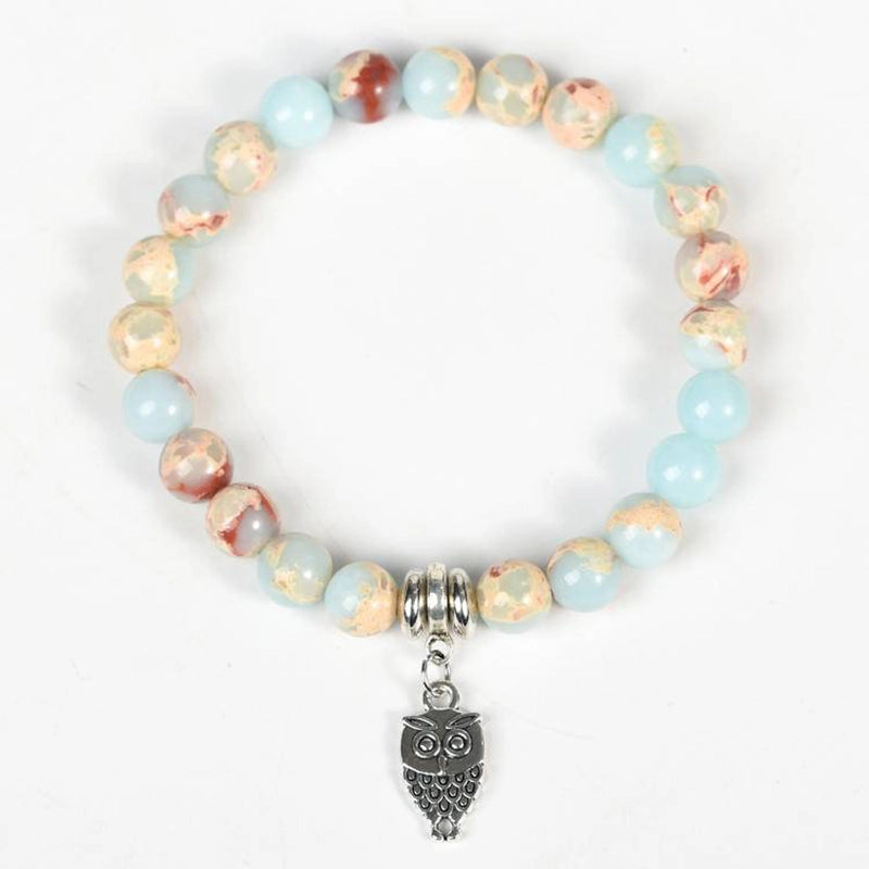 Snakeskin Stone Bracelet with Symbolic Charms - Horus Eye, Owl & Tree of Life | Roline Crystal