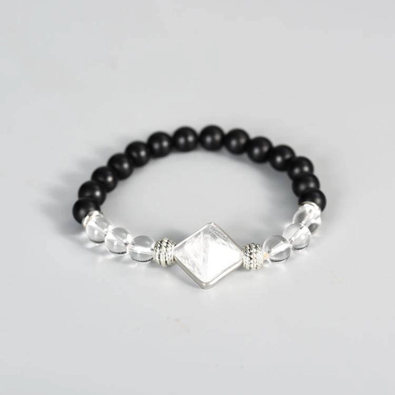 Pyramid Crystal Bracelet - 8mm Energy Jewelry with Clear Quartz & Tiger Eye | Roline Crystal