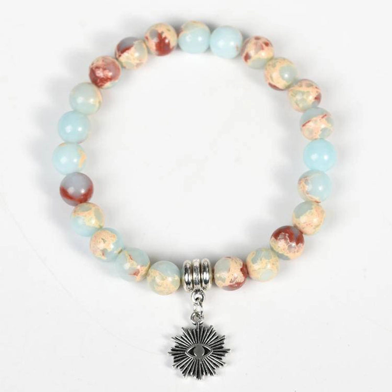 Snakeskin Stone Bracelet with Symbolic Charms - Horus Eye, Owl & Tree of Life | Roline Crystal