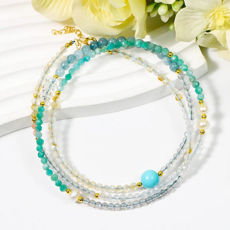 Adjustable Amazonite and Aquamarine bracelet convertible to a necklace by Roline Crystal