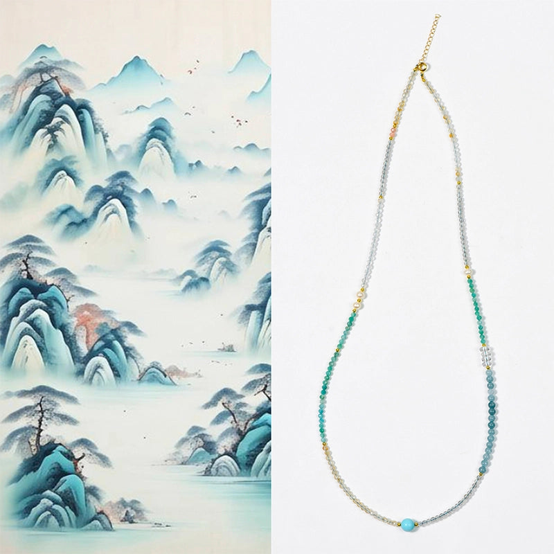 Adjustable Amazonite and Aquamarine bracelet convertible to a necklace by Roline Crystal