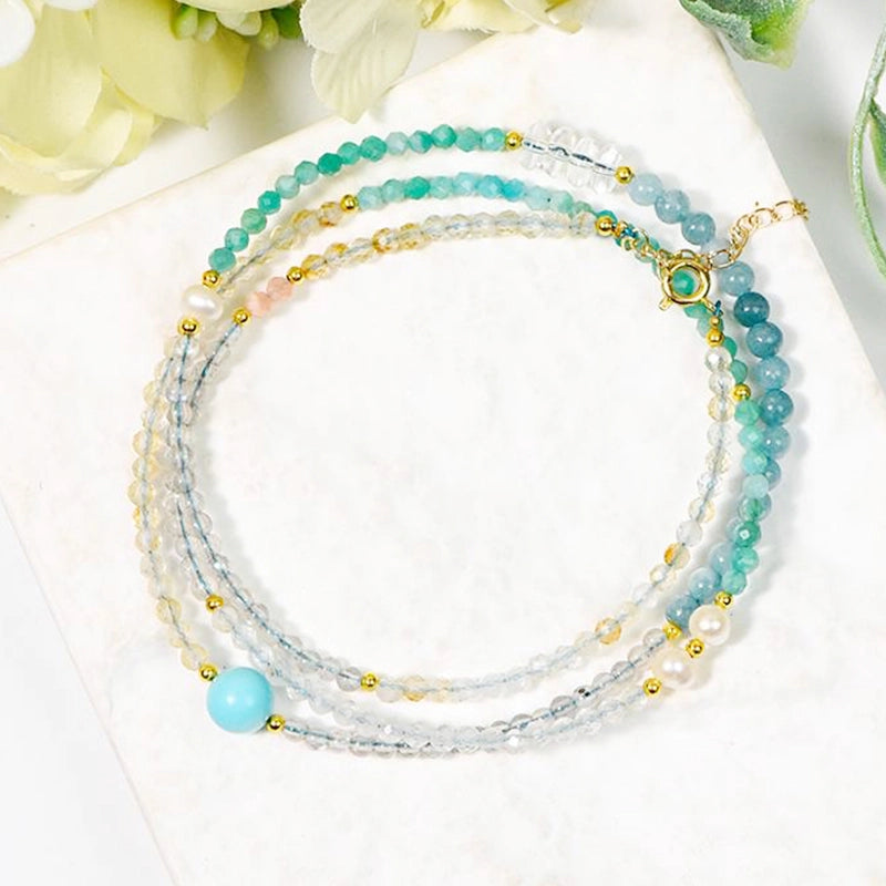 Adjustable Amazonite and Aquamarine bracelet convertible to a necklace by Roline Crystal