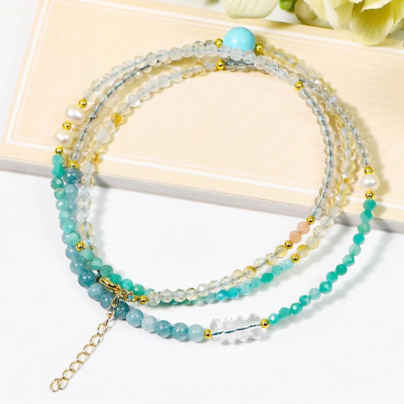 Adjustable Amazonite and Aquamarine bracelet convertible to a necklace by Roline Crystal
