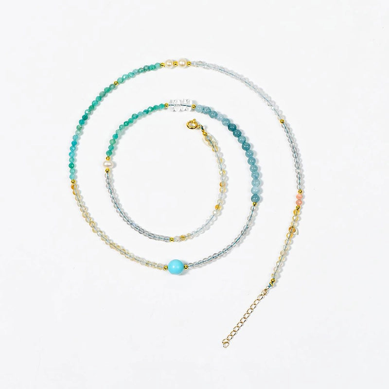 Adjustable Amazonite and Aquamarine bracelet convertible to a necklace by Roline Crystal