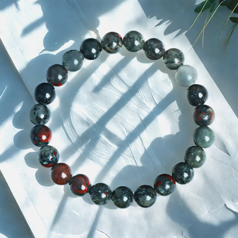 African Bloodstone bracelet with 8mm speckled green and red beads by Roline Crystal