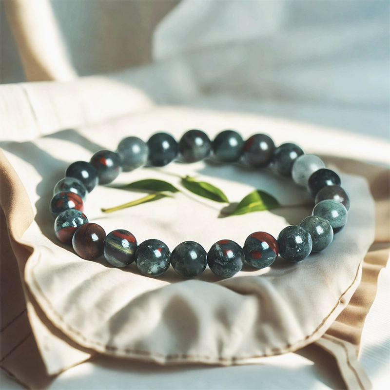 African Bloodstone bracelet with 8mm speckled green and red beads by Roline Crystal