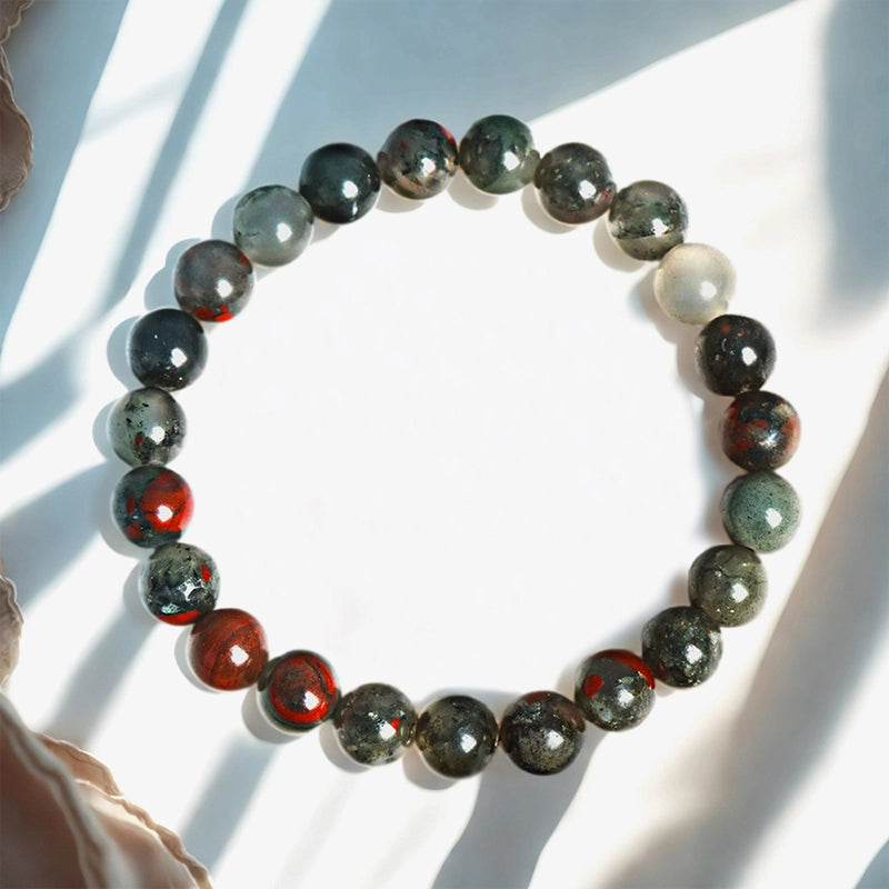 African Bloodstone bracelet with 8mm speckled green and red beads by Roline Crystal