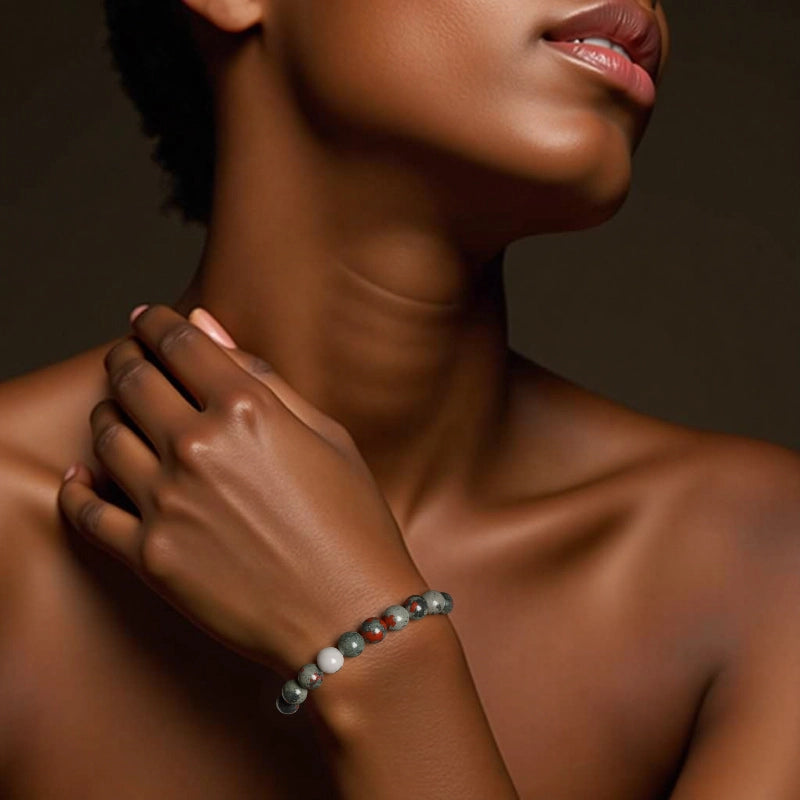 African Bloodstone bracelet with 8mm speckled green and red beads by Roline Crystal