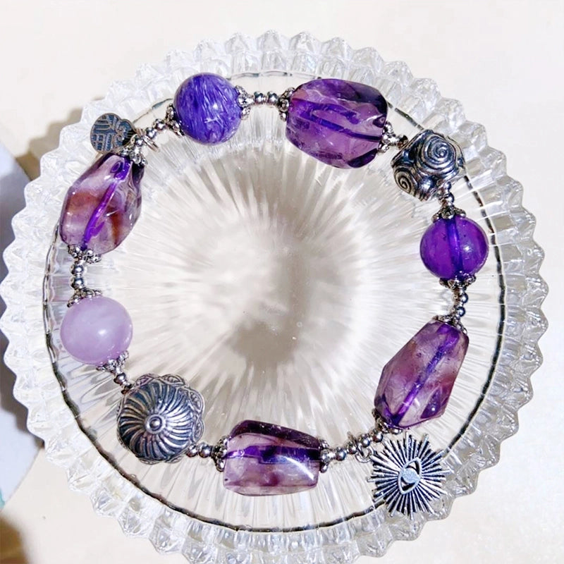 Amethyst accompanying bracelet with Purple Dragon Crystal, Kunzite, and silver accents by Roline Crystal