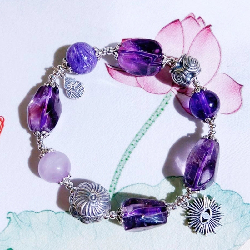 Amethyst accompanying bracelet with Purple Dragon Crystal, Kunzite, and silver accents by Roline Crystal