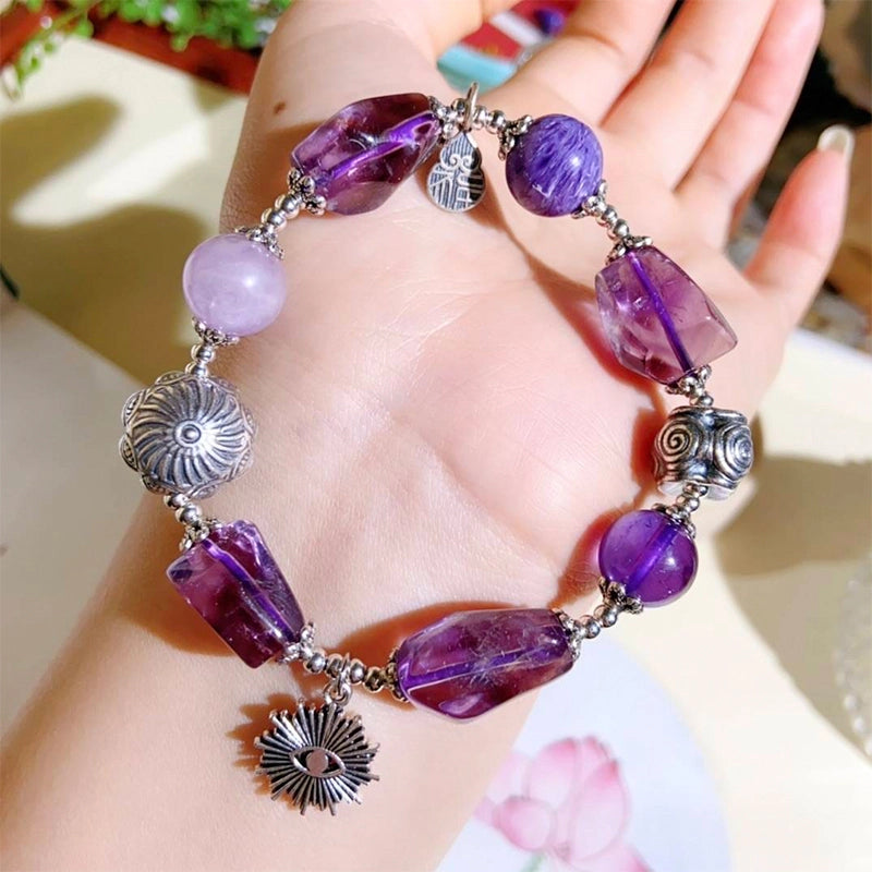 Amethyst accompanying bracelet with Purple Dragon Crystal, Kunzite, and silver accents by Roline Crystal