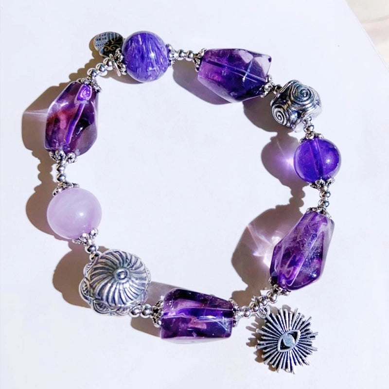 Amethyst accompanying bracelet with Purple Dragon Crystal, Kunzite, and silver accents by Roline Crystal