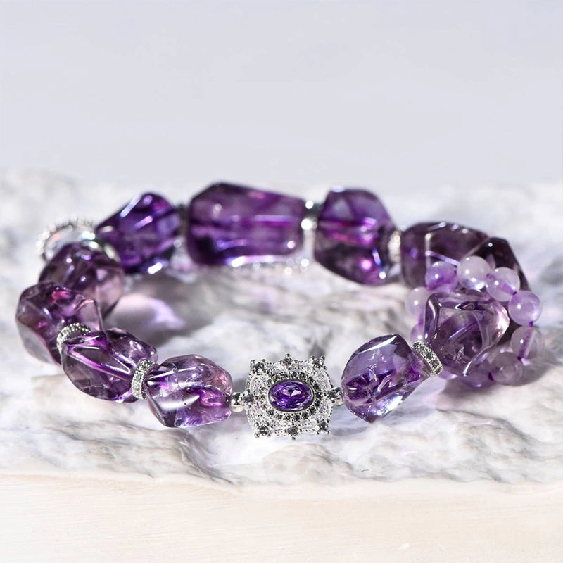 Amethyst accompanying bracelet with faceted cut stones and silver accents by Roline Crystal