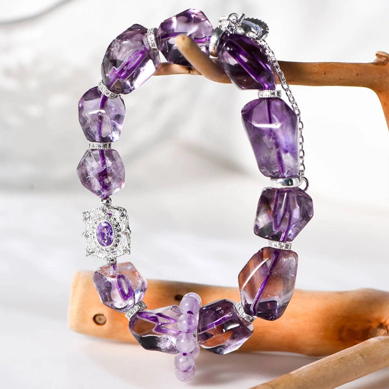 Amethyst accompanying bracelet with faceted cut stones and silver accents by Roline Crystal