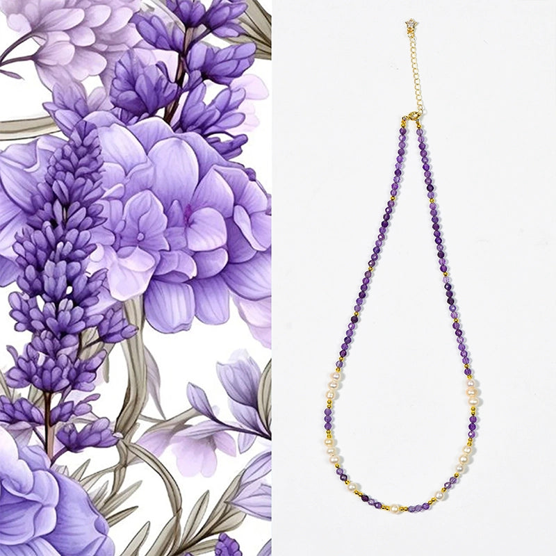 Amethyst faceted bracelet with pearls, convertible to a necklace by Roline Crystal