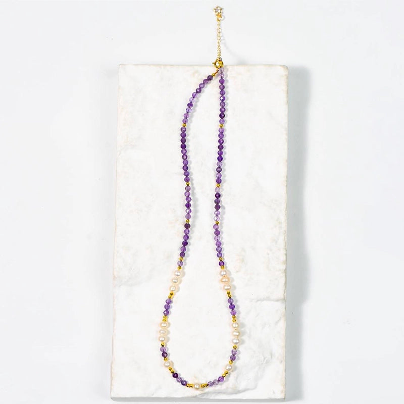 Amethyst faceted bracelet with pearls, convertible to a necklace by Roline Crystal