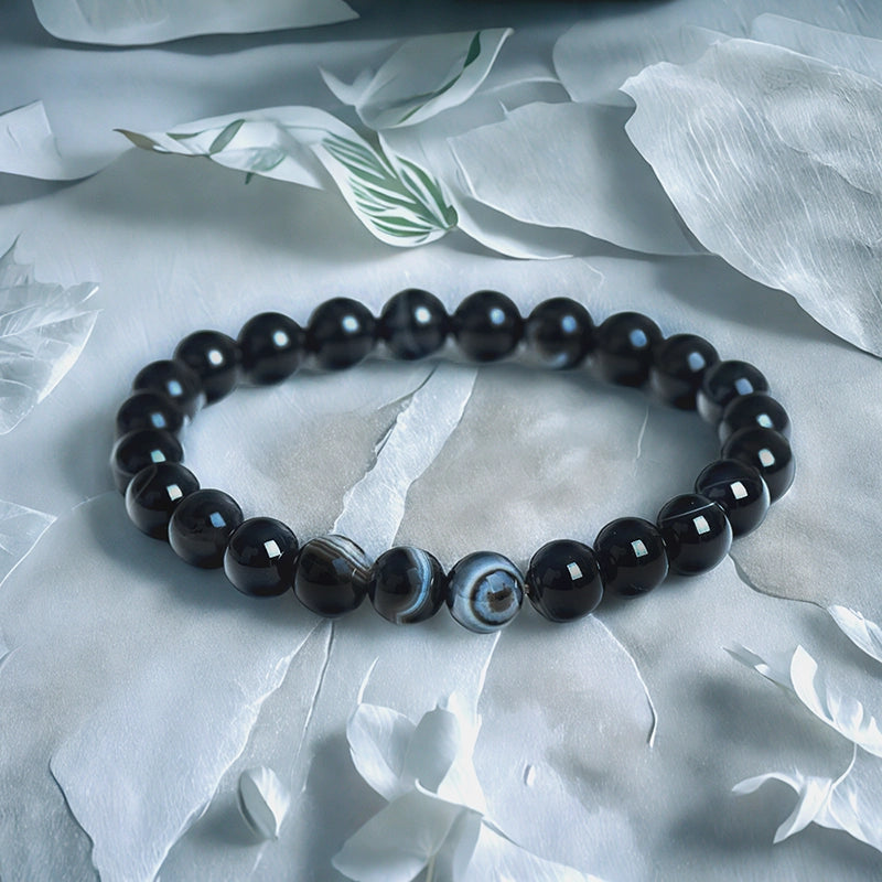 Black Agate bracelet with polished 8mm beads by Roline Crystal