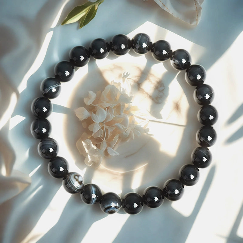 Black Agate bracelet with polished 8mm beads by Roline Crystal