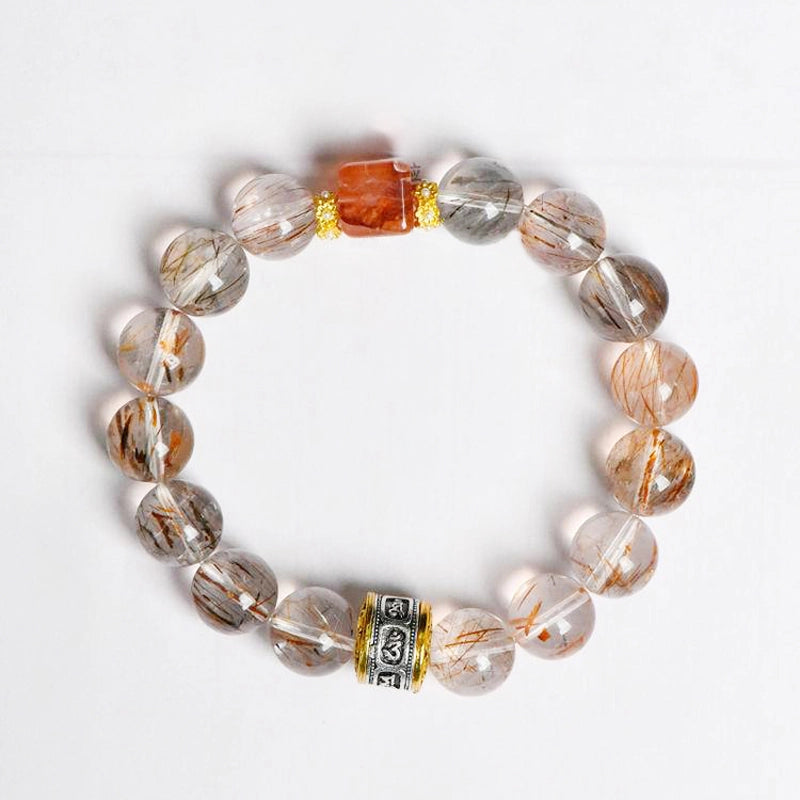 Black Gold Super 7 bracelet with Red Hematoid Quartz and gold accents by Roline Crystal