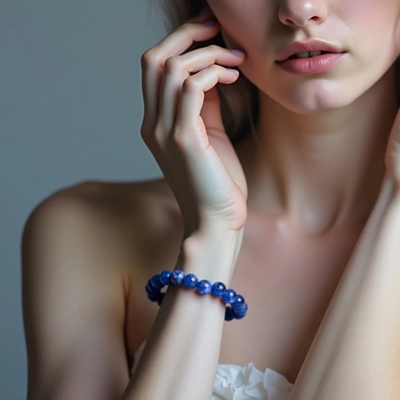 Blue Aragonite bracelet with 8mm polished oceanic beads by Roline Crystal