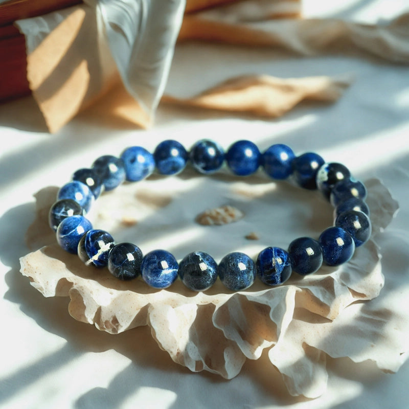 Blue Aragonite bracelet with 8mm polished oceanic beads by Roline Crystal