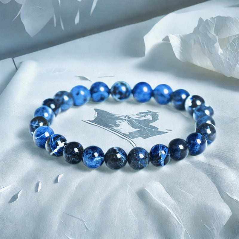 Blue Aragonite bracelet with 8mm polished oceanic beads by Roline Crystal