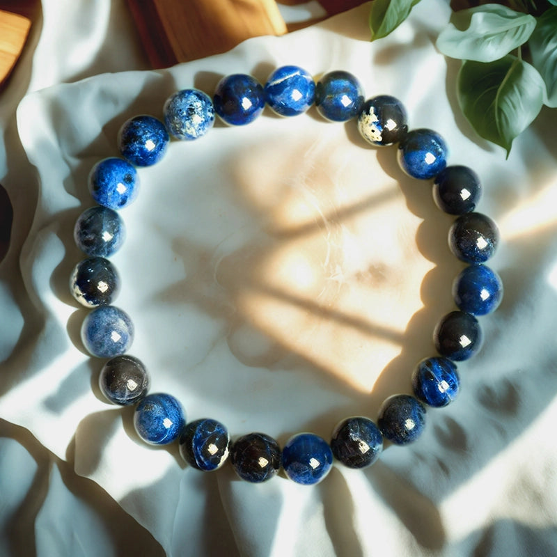 Blue Aragonite bracelet with 8mm polished oceanic beads by Roline Crystal