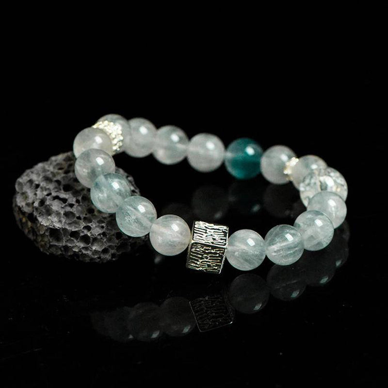 Blue Green Fluorite bracelet with Green Fluorite stones and silver accents – calming crystal jewelry by Roline Crystal