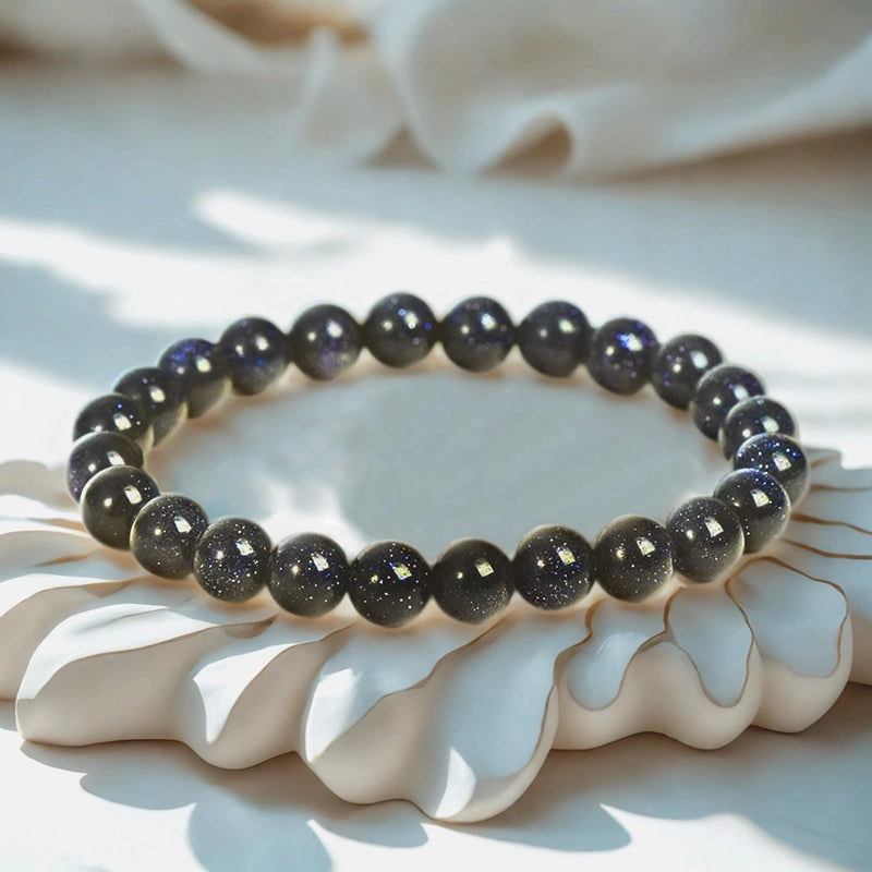 Blue Sandstone bracelet with sparkling 8mm beads by Roline Crystal
